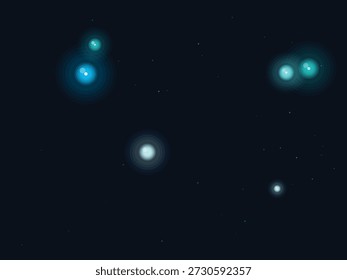 Glowing abstract orbs floating in dark space with vivid cyan and white lighting effects, evoking a futuristic and cosmic atmosphere