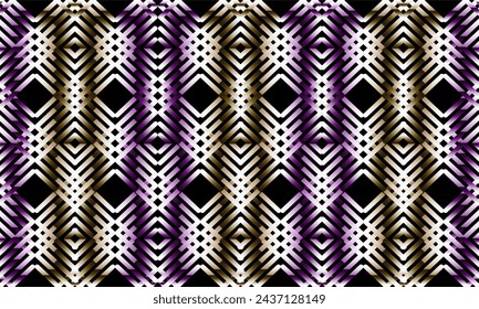 Glowing abstract pattern with elements of crossed geometric lines on a black background. Endless vector design.