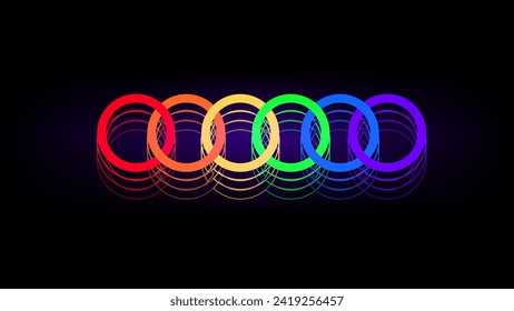 Glowing of Abstract Pride Rainbow Neon Rings on Purple Backdrop