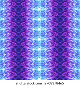Brillante abstracto, radiante, neón, patrón, obra de arte simétrica con ondas de luz azul y púrpura que forman un fondo futurista vibrante.