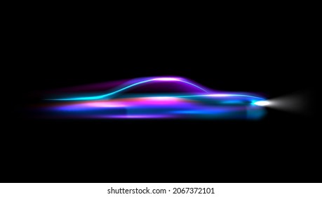 Glowing Abstract Sport Car Silhouette In Neon Side View. EPS10 Vector