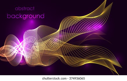 Glowing abstract vector lines on a dark background. Space background. vector smoke. Space jellyfish. Overflows luminous lines. Night sky