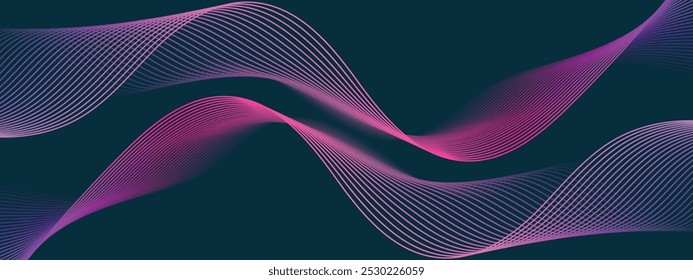 Línea ondulada de Vector abstracto brillante., diverso color en fondo oscuro para la IA y todas las comunicaciones digitales.
