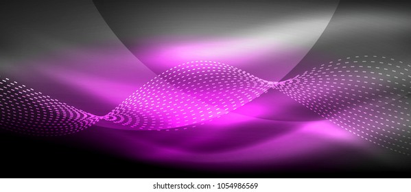 Glowing abstract wave on dark, shiny motion, magic space light. Vector techno abstract background