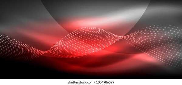 Glowing abstract wave on dark, shiny motion, magic space light. Vector techno abstract background