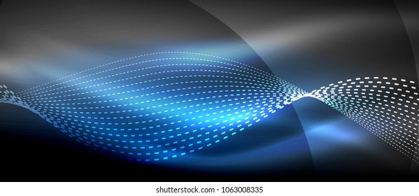 Ola abstracta brillante en movimiento oscuro y brillante, luz espacial mágica. Fondo abstracto Vector Techno
