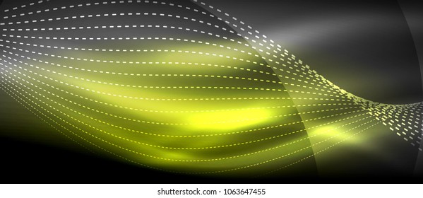 Glühende abstrakte Welle auf dunkler, glänzender Bewegung, zauberhaftes Raumlicht. Abstrakter Vektorgrafik-Hintergrund