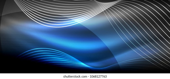 Ola abstracta brillante en movimiento oscuro y brillante, luz espacial mágica. Fondo abstracto Vector Techno