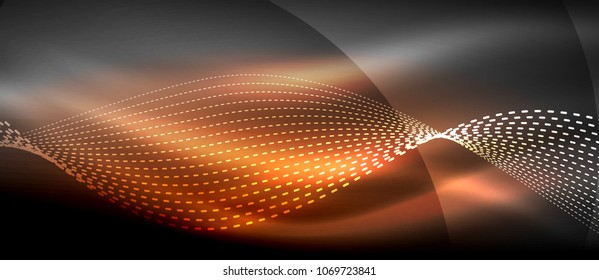Glowing abstract wave on dark, shiny motion, magic space light. Vector techno abstract background