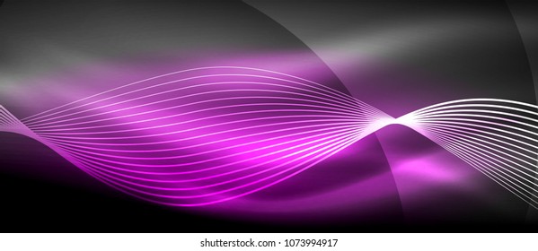 Glowing abstract wave on dark, shiny motion, magic space light. Vector techno abstract background
