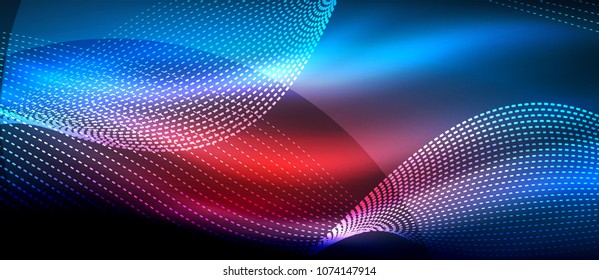 Glowing abstract wave on dark, shiny motion, magic space light. Vector techno abstract background