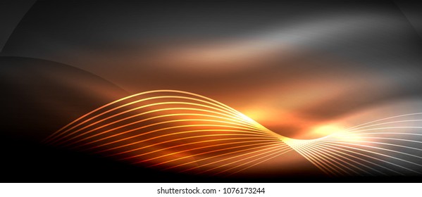 Ola abstracta brillante en movimiento oscuro y brillante, luz espacial mágica. Fondo abstracto Vector Techno