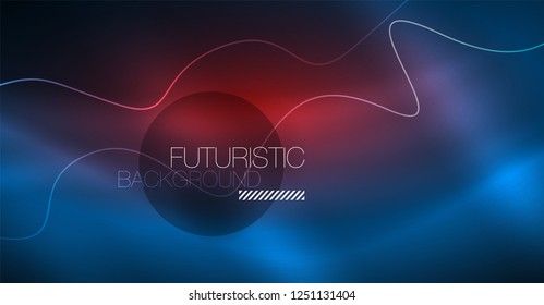 Glowing abstract wave on dark, shiny motion, Christmas and New Year magic space light. Vector techno abstract background