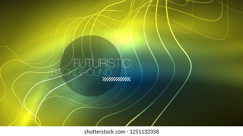 Brillante ola abstracta en movimiento oscuro y brillante, Navidad y Año Nuevo mágico luz espacial. Fondo abstracto Vector Techno