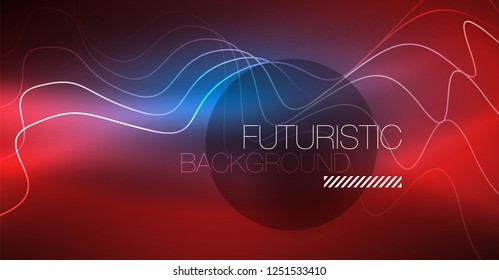 Glowing abstract wave on dark, shiny motion, Christmas and New Year magic space light. Vector techno abstract background
