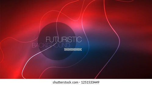 Glowing abstract wave on dark, shiny motion, Christmas and New Year magic space light. Vector techno abstract background