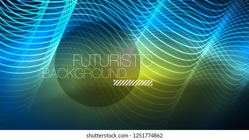 Brillante ola abstracta en movimiento oscuro y brillante, Navidad y Año Nuevo mágico luz espacial. Fondo abstracto Vector Techno