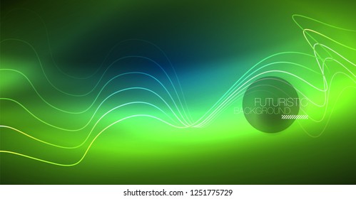 Brillante ola abstracta en movimiento oscuro y brillante, Navidad y luz espacial mágica de Año Nuevo. Fondo abstracto Vector tecno