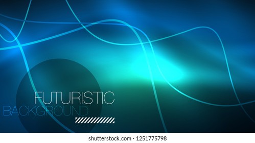 Glowing abstract wave on dark, shiny motion, Christmas and New Year magic space light. Vector techno abstract background