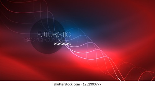 Brillante ola abstracta en movimiento oscuro y brillante, Navidad y Año Nuevo mágico luz espacial. Fondo abstracto Vector Techno