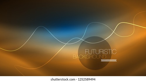 Glowing abstract wave on dark, shiny motion, Christmas and New Year magic space light. Vector techno abstract background
