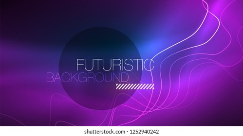Glowing abstract wave on dark, shiny motion, Christmas and New Year magic space light. Vector techno abstract background
