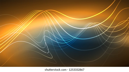 Brillante ola abstracta en movimiento oscuro y brillante, Navidad y Año Nuevo mágico luz espacial. Fondo abstracto Vector Techno