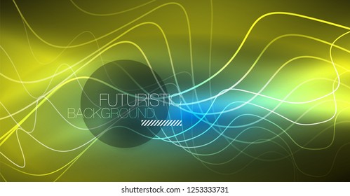 Brillante ola abstracta en movimiento oscuro y brillante, Navidad y Año Nuevo mágico luz espacial. Fondo abstracto Vector Techno