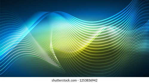 Brillante ola abstracta en movimiento oscuro y brillante, Navidad y Año Nuevo mágico luz espacial. Fondo abstracto Vector Techno