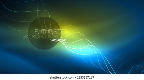 Brillante ola abstracta en movimiento oscuro y brillante, Navidad y Año Nuevo mágico luz espacial. Fondo abstracto Vector Techno