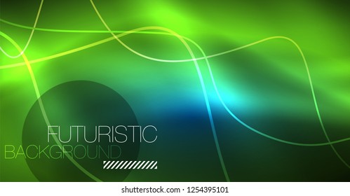 Glowing abstract wave on dark, shiny motion, Christmas and New Year magic space light. Vector techno abstract background