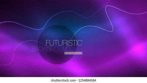 Glowing abstract wave on dark, shiny motion, Christmas and New Year magic space light. Vector techno abstract background