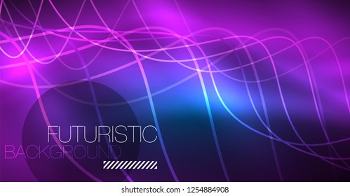 Glowing abstract wave on dark, shiny motion, Christmas and New Year magic space light. Vector techno abstract background