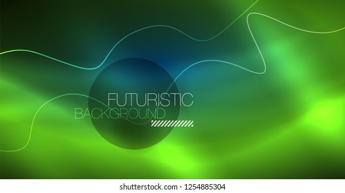 Glowing abstract wave on dark, shiny motion, Christmas and New Year magic space light. Vector techno abstract background