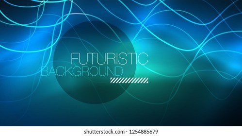 Glowing abstract wave on dark, shiny motion, Christmas and New Year magic space light. Vector techno abstract background