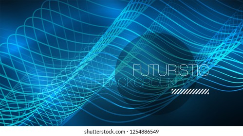 Brillante ola abstracta en movimiento oscuro y brillante, Navidad y Año Nuevo mágico luz espacial. Fondo abstracto Vector Techno
