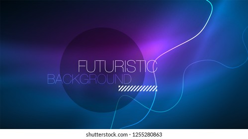 Glowing abstract wave on dark, shiny motion, Christmas and New Year magic space light. Vector techno abstract background