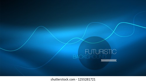Glowing abstract wave on dark, shiny motion, Christmas and New Year magic space light. Vector techno abstract background
