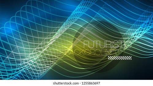 Brillante ola abstracta en movimiento oscuro y brillante, Navidad y Año Nuevo mágico luz espacial. Fondo abstracto Vector Techno