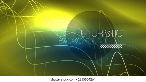 Glowing abstract wave on dark, shiny motion, Christmas and New Year magic space light. Vector techno abstract background