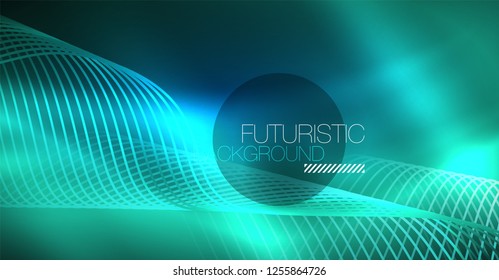 Brillante ola abstracta en movimiento oscuro y brillante, Navidad y Año Nuevo mágico luz espacial. Fondo abstracto Vector Techno
