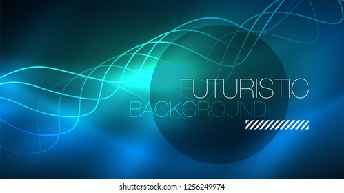 Brillante ola abstracta en movimiento oscuro y brillante, Navidad y Año Nuevo mágico luz espacial. Fondo abstracto Vector Techno
