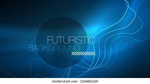 Glowing abstract wave on dark, shiny motion, Christmas and New Year magic space light. Vector techno abstract background