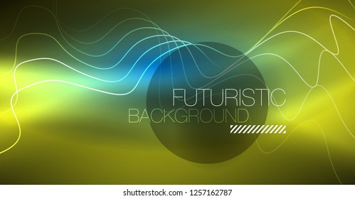 Glowing abstract wave on dark, shiny motion, Christmas and New Year magic space light. Vector techno abstract background