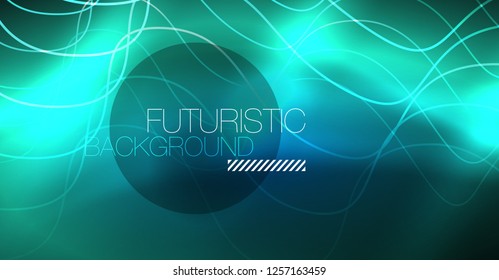 Glowing abstract wave on dark, shiny motion, Christmas and New Year magic space light. Vector techno abstract background