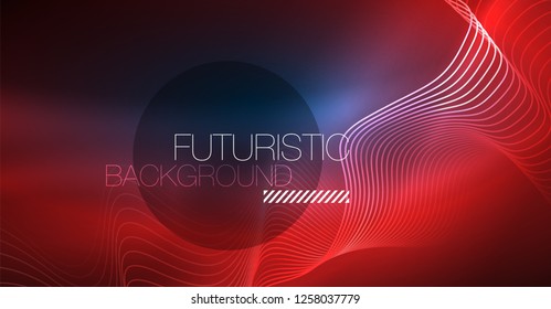 Brillante ola abstracta en movimiento oscuro y brillante, Navidad y Año Nuevo mágico luz espacial. Fondo abstracto Vector Techno