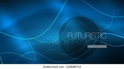 Glowing abstract wave on dark, shiny motion, Christmas and New Year magic space light. Vector techno abstract background