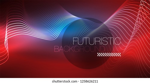Glowing abstract wave on dark, shiny motion, Christmas and New Year magic space light. Vector techno abstract background