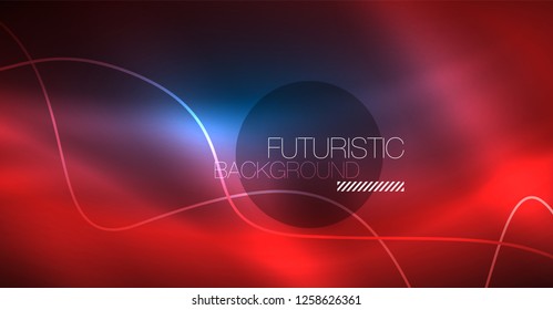 Glowing abstract wave on dark, shiny motion, Christmas and New Year magic space light. Vector techno abstract background