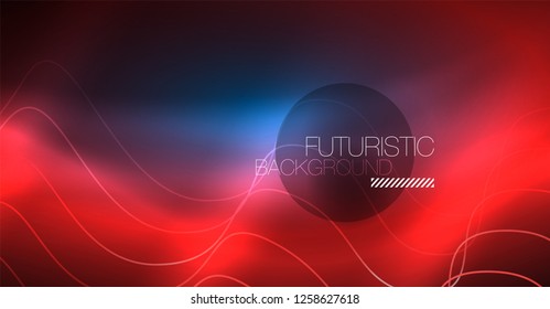 Glowing abstract wave on dark, shiny motion, Christmas and New Year magic space light. Vector techno abstract background